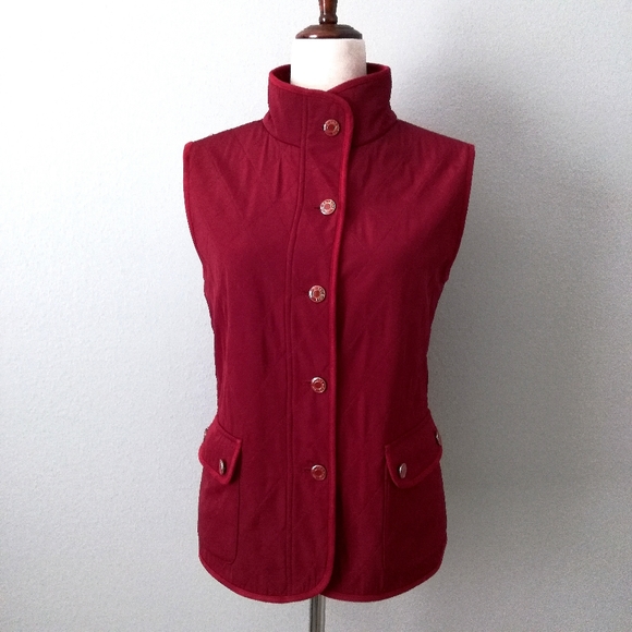 Talbots Deep Red Quilted Button Up Vest With Pockets, Size Medium - Picture 3 of 13